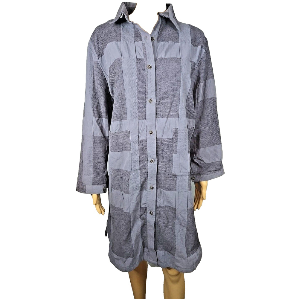 Mordenmiss Women's Gray Button-Front Colorblock Tunic Shirt Dress Size Medium